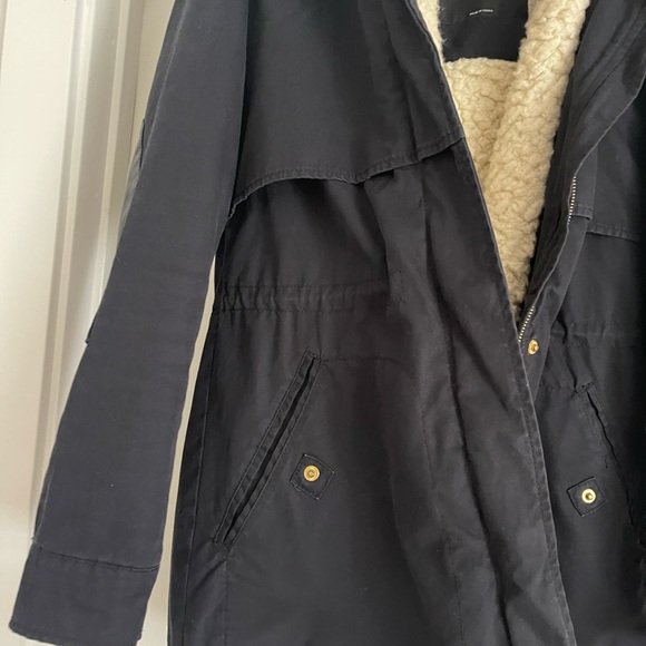 Zara navy drawstring coat with shearling lined removal vest - Picture 7 of 14